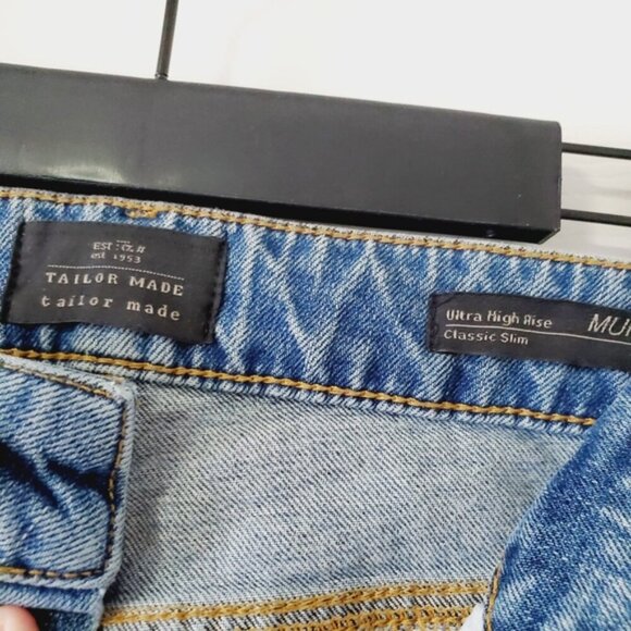 Tailor Made Munich Ultra High Rise Slim Straight Distressed Button Fly Jeans 26 - Picture 4 of 9